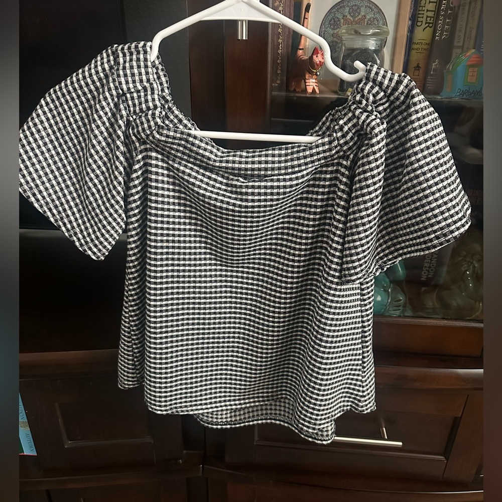 Boohoo Monochrome Gingham Off-Shoulder Blouse